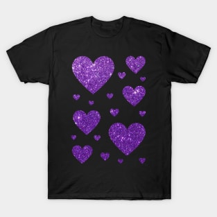 Purple Faux Glitter Hearts T-Shirt